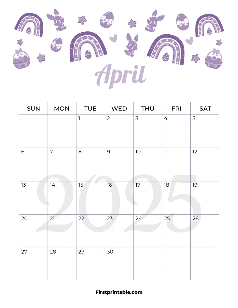 April Calendar 2025 Easter Template 06