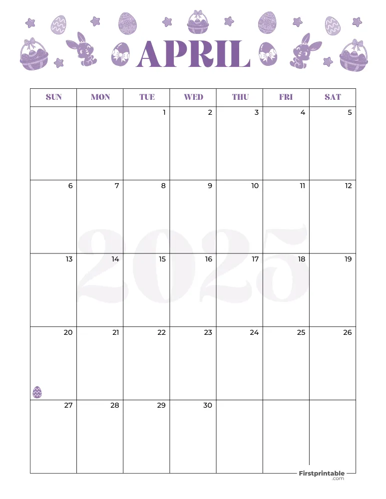 April Calendar 2025 Easter Template 07