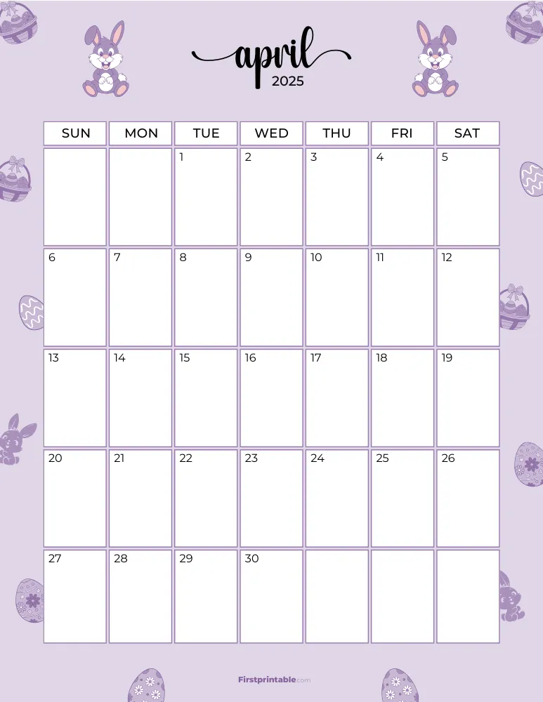 April Calendar 2025 Easter Template 09