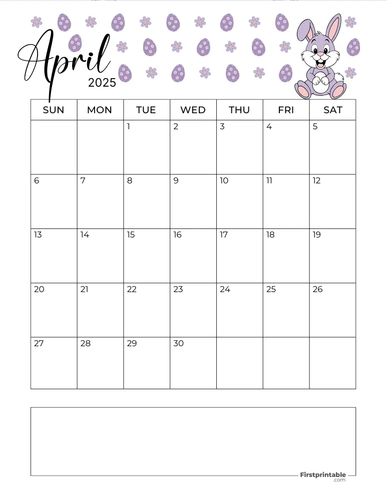 April Calendar 2025 Easter Template 10