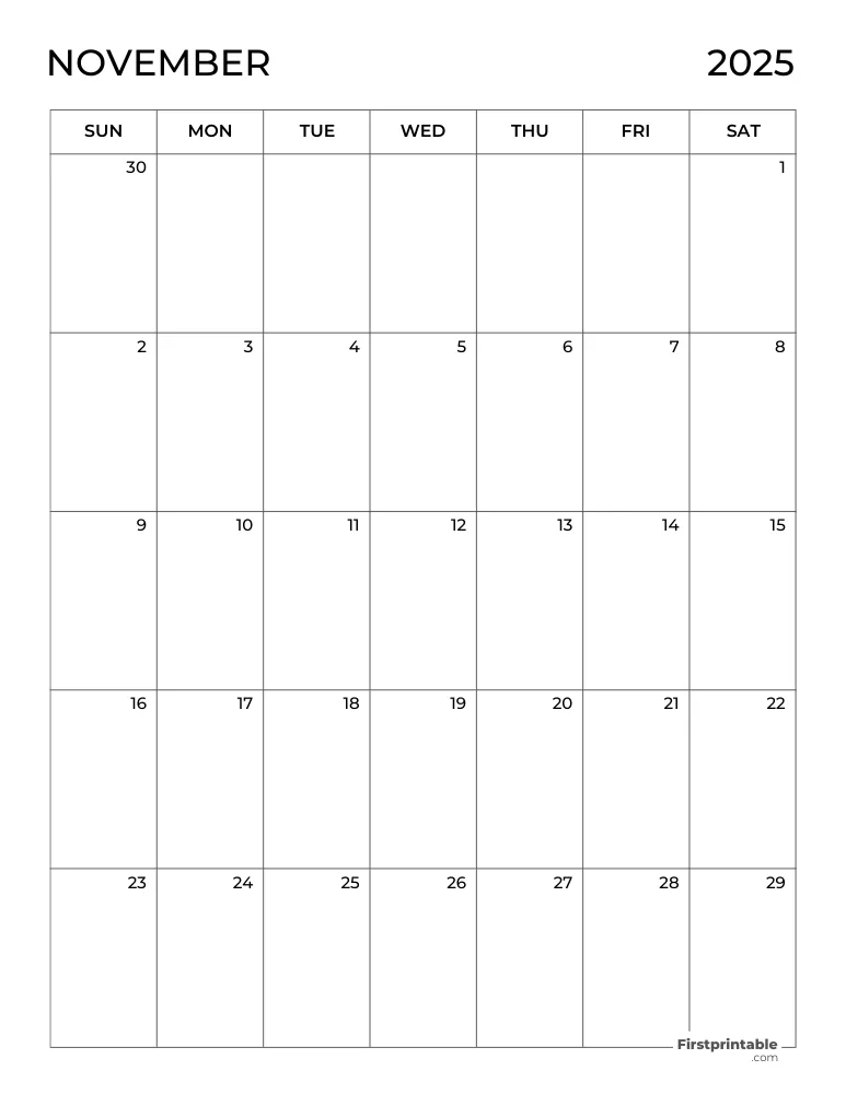 Blank November 2025 Calendar