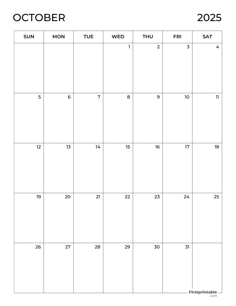 Blank October 2025 Calendar