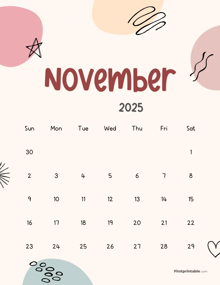 Cute Abstract November 2025 Calendar