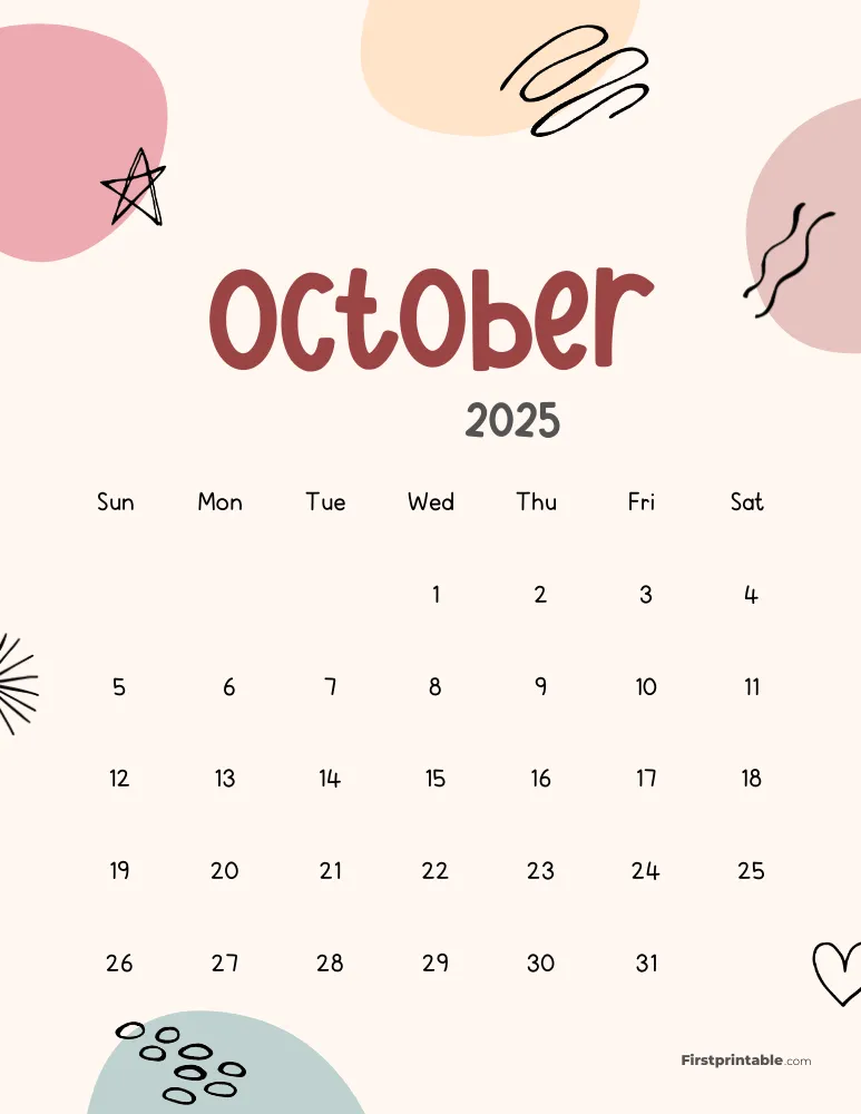 Cute Abstract October 2025 Calendar