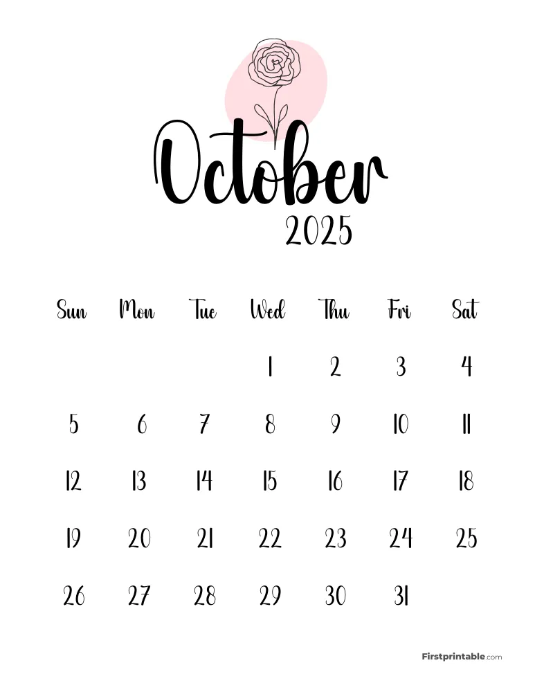 Cute Botanical October 2025 Calendar