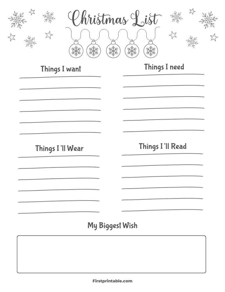 Free Printable Christmas List Template 03