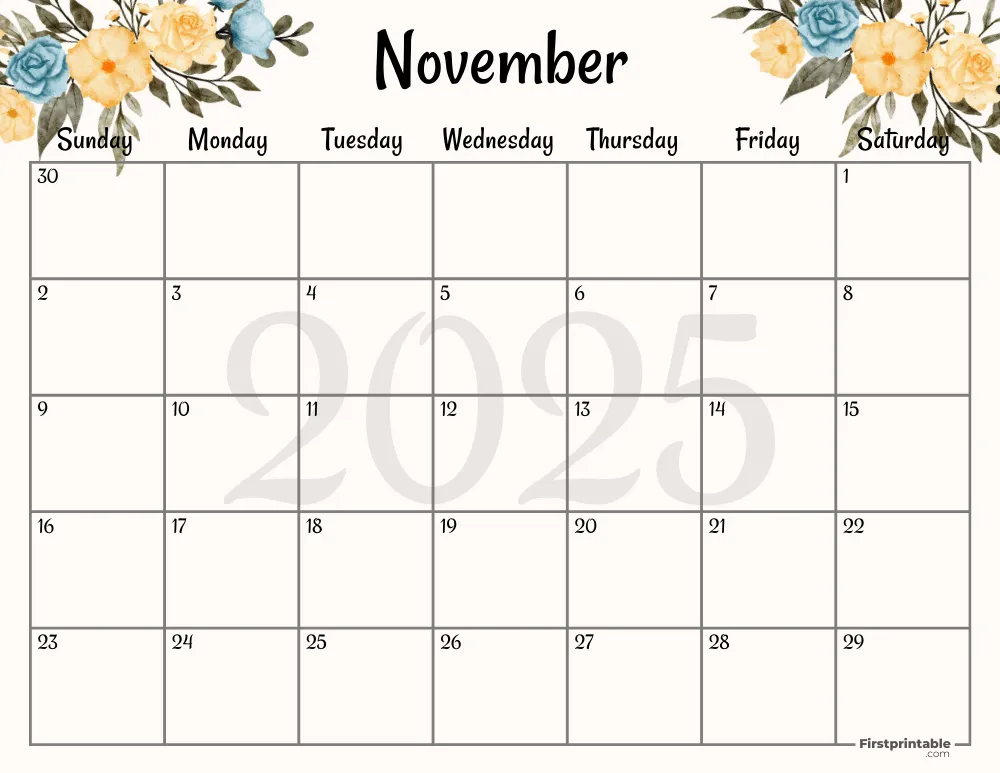 November 2025 Calendar Floral 02