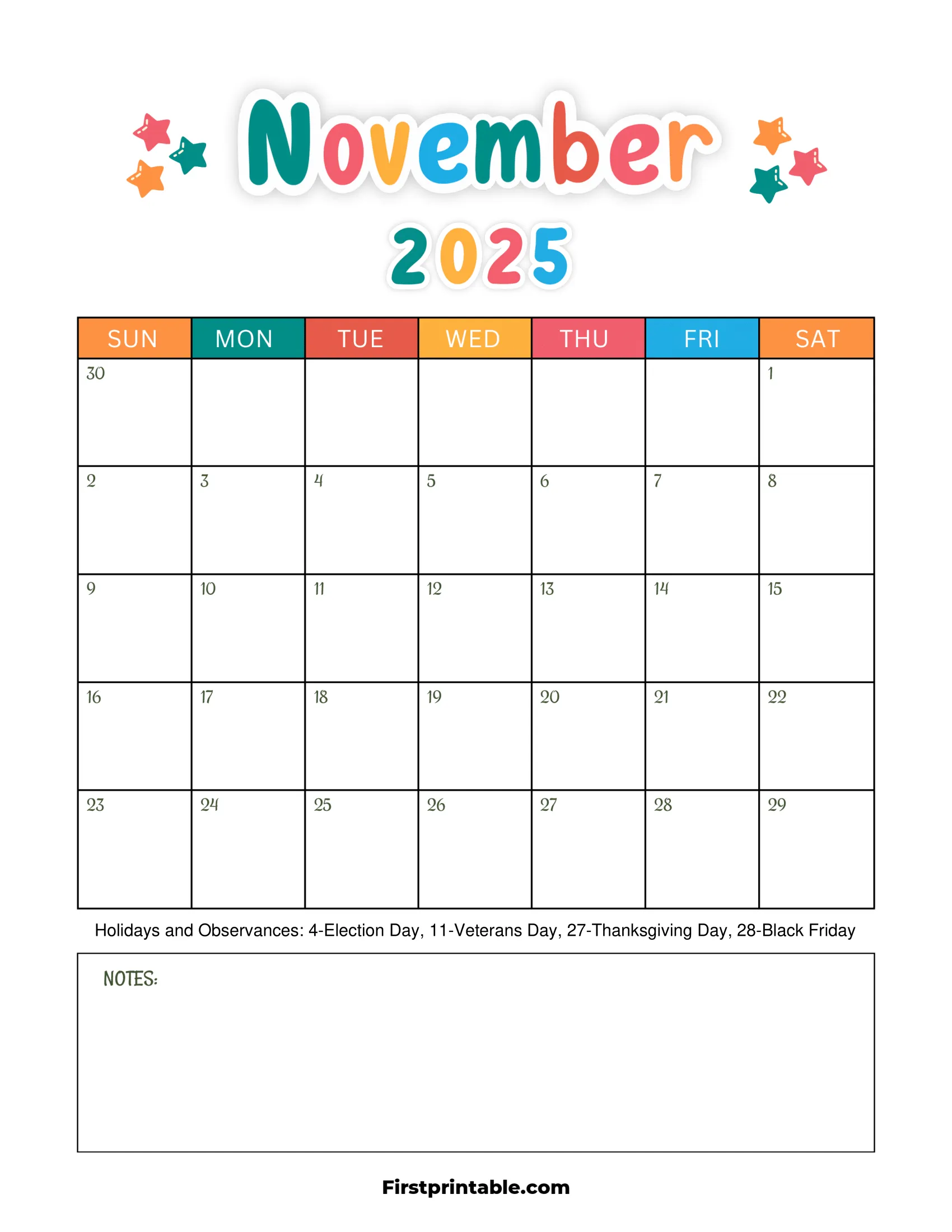 November 2025 Calendar Kids