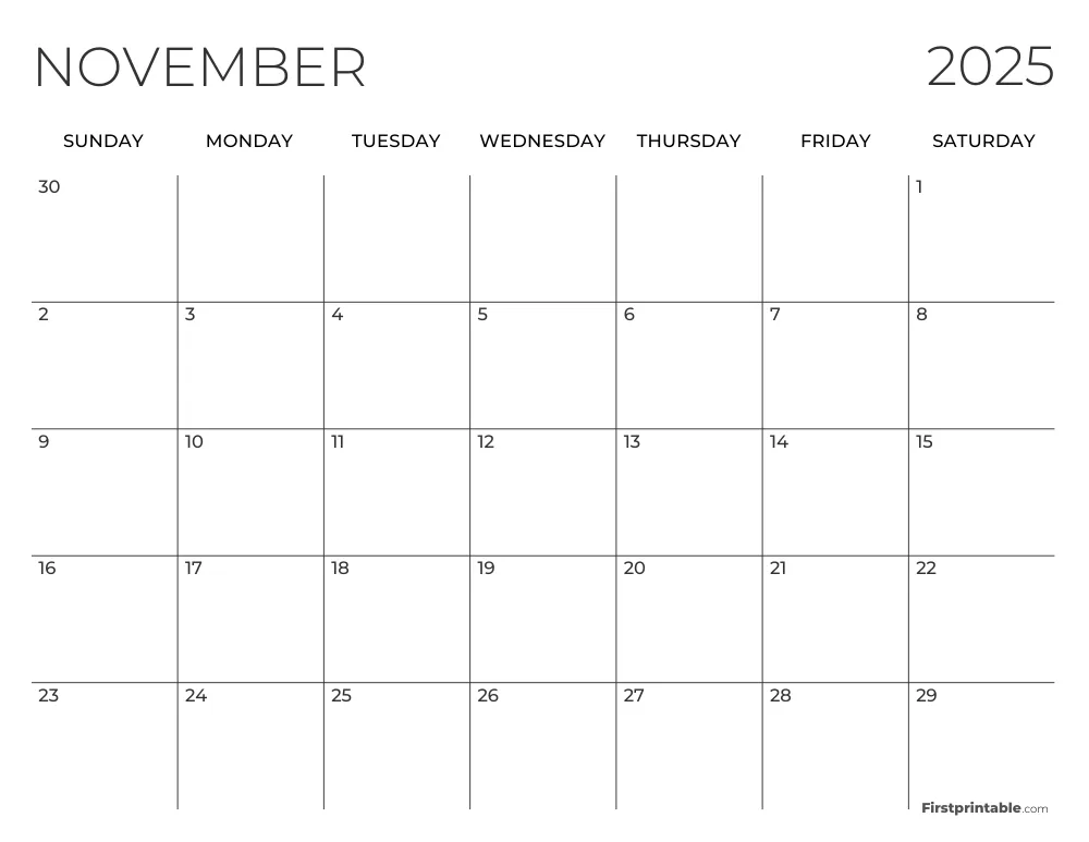 November 2025 Calendar Template