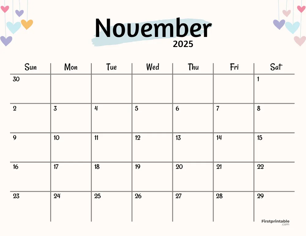 November 2025 Calendar Watercolor