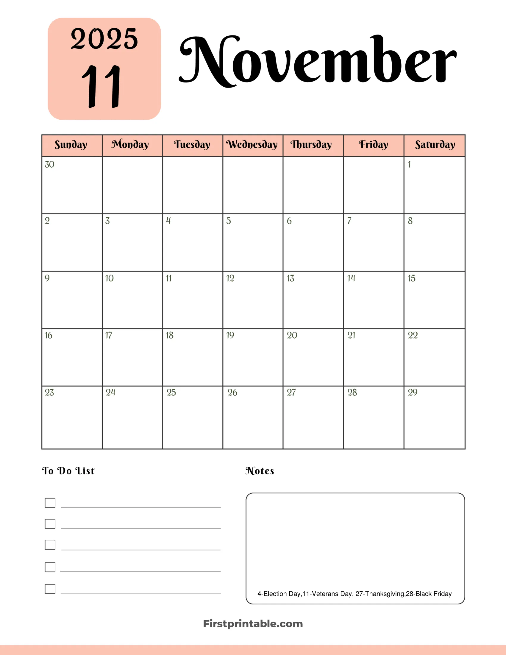 November Calendar 2025 Aesthetic Pink