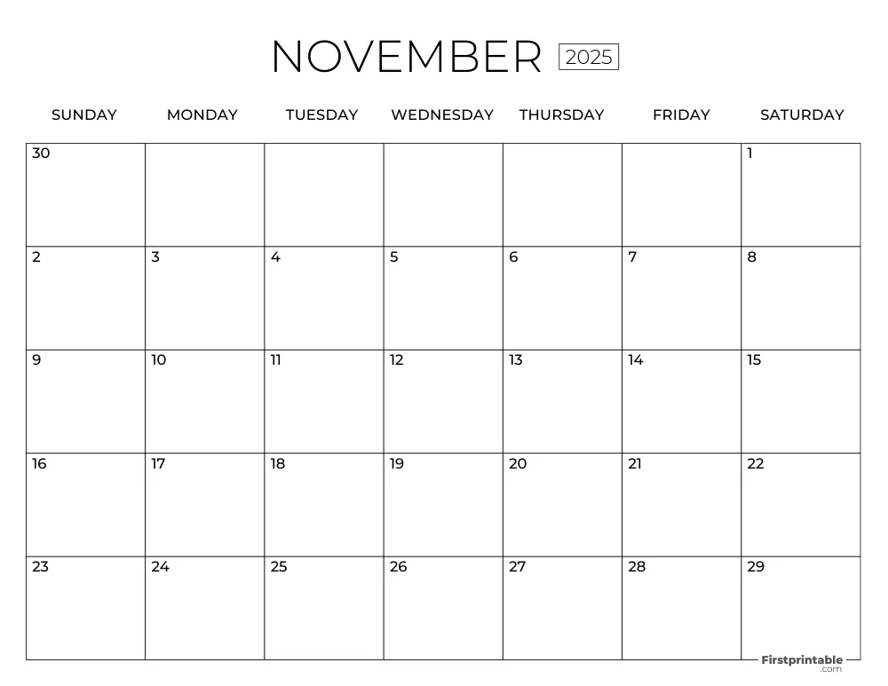 November Calendar 2025 Template