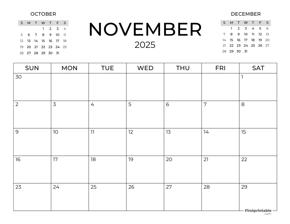 November Calendar 2025