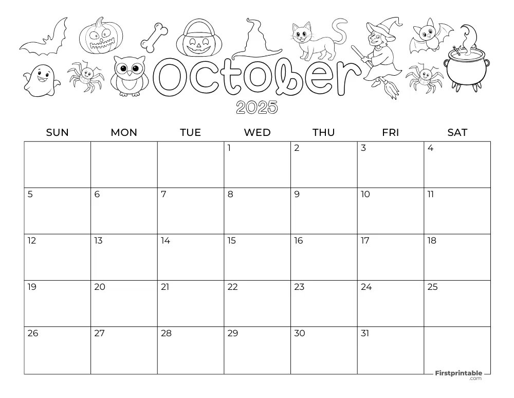 October 2025 Calendar Halloween Themed