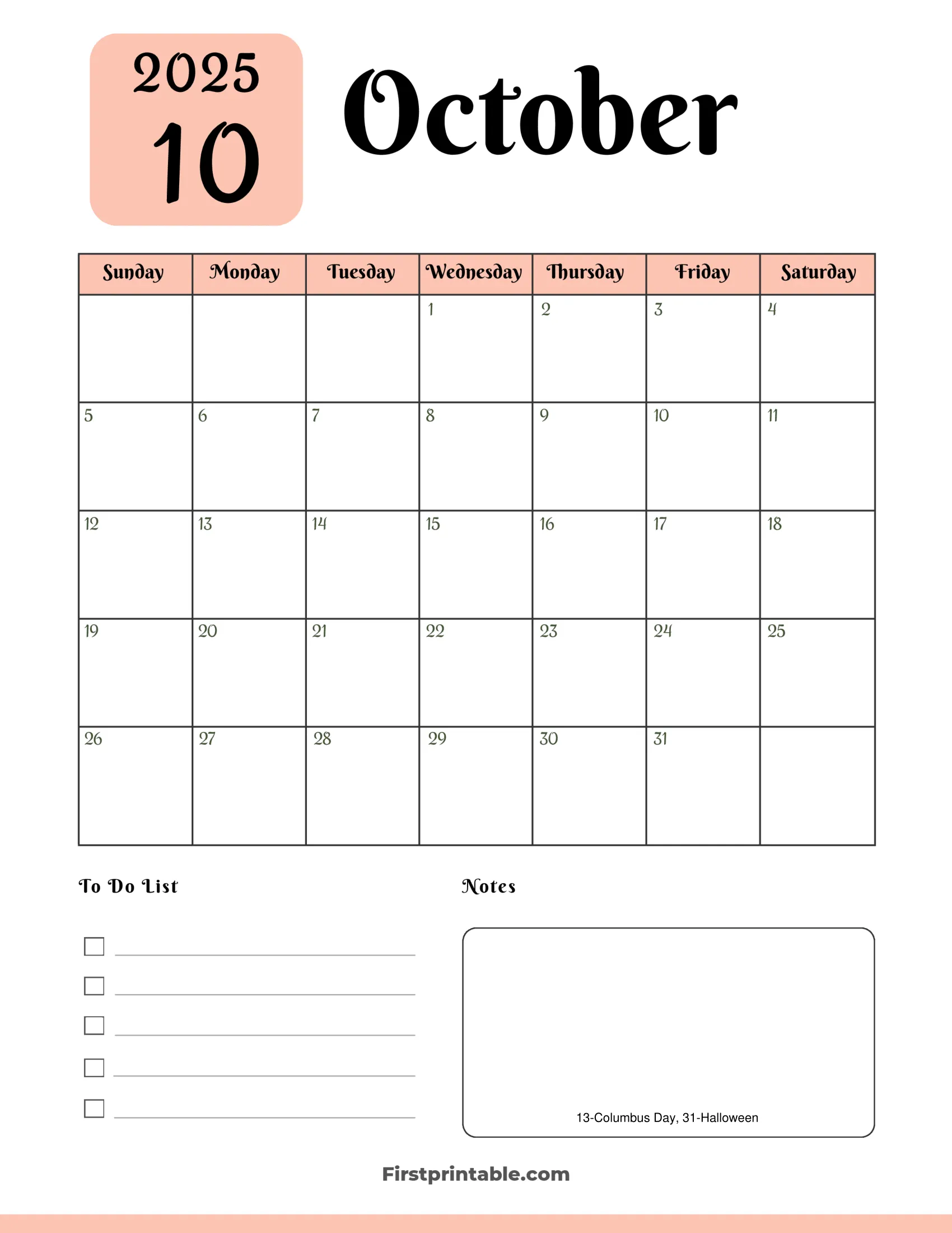 October Calendar 2025 Aesthetic Pink