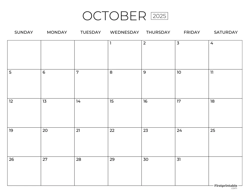 October Calendar 2025 Template