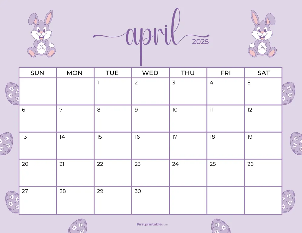 Printable April Calendar 2025 Easter Template 20