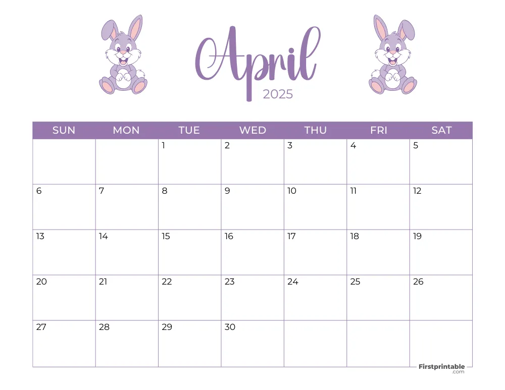 Printable April Calendar 2025 Easter Template 22