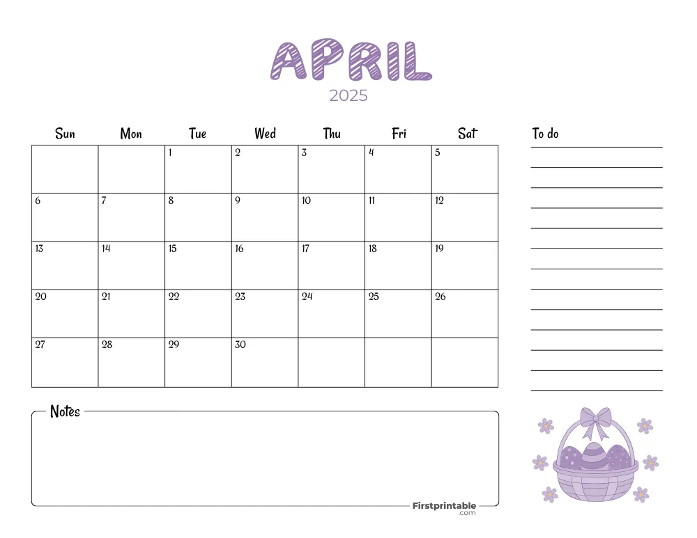 Printable April Calendar 2025 Easter Template 23