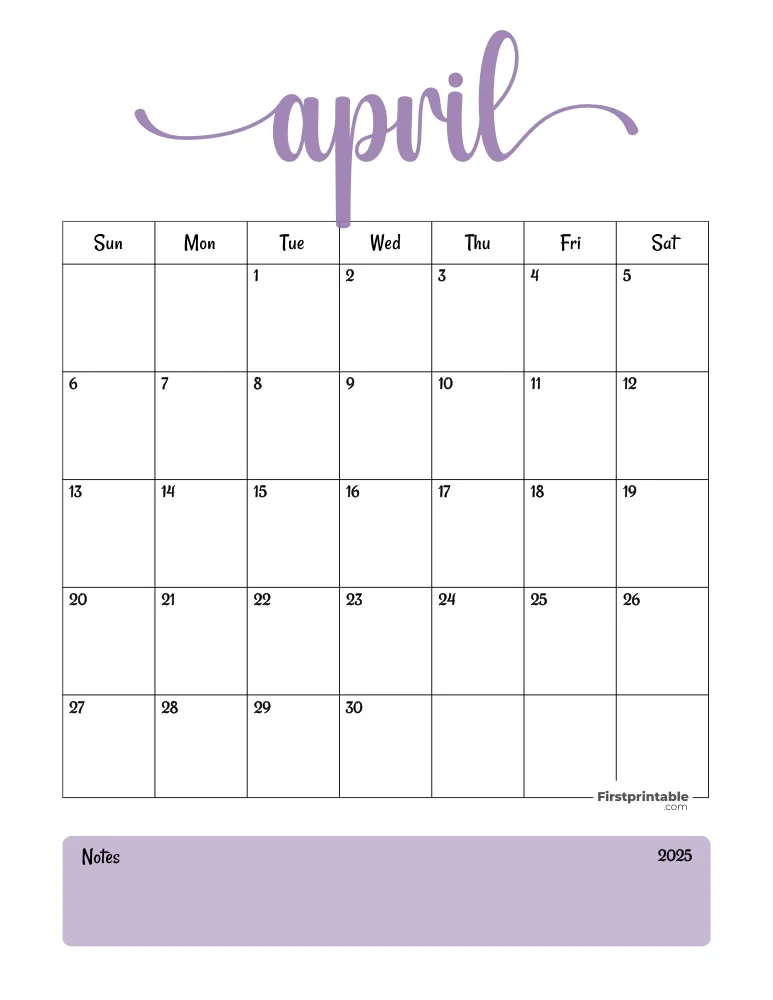 Printable April Calendar 2025 Template 04