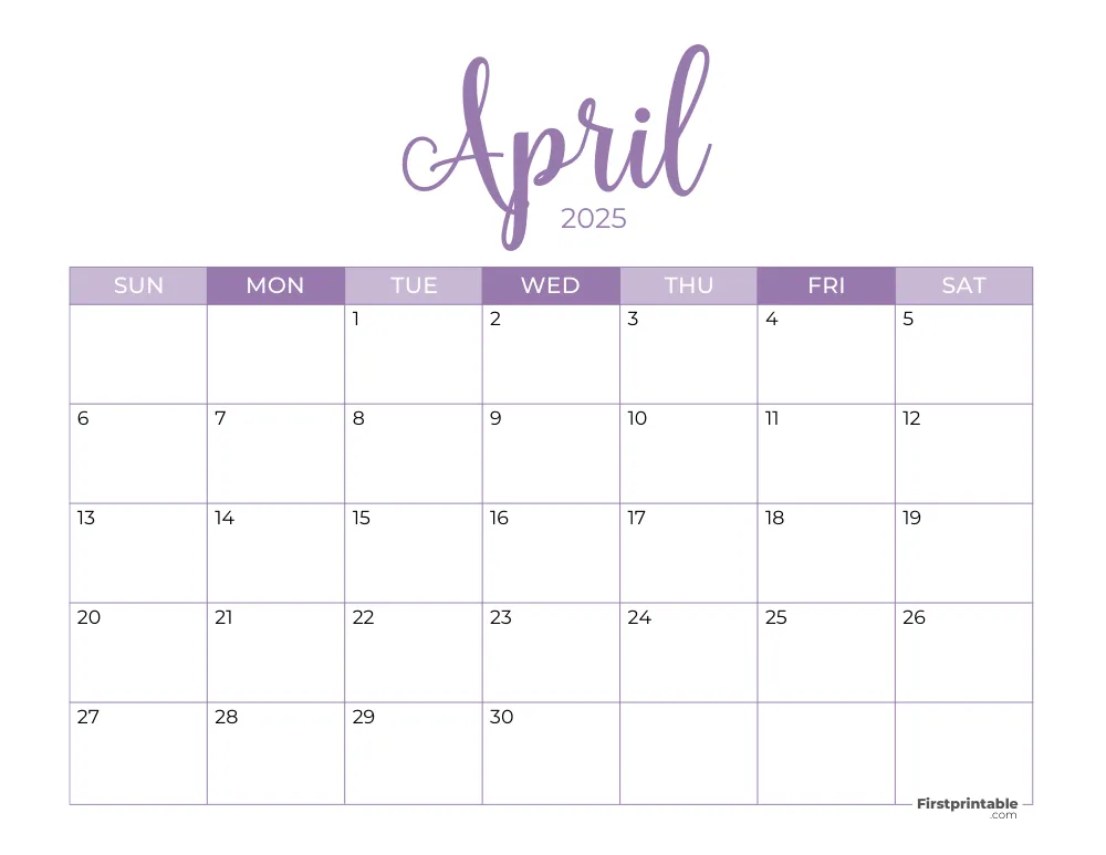 Printable April Calendar 2025 Template 24