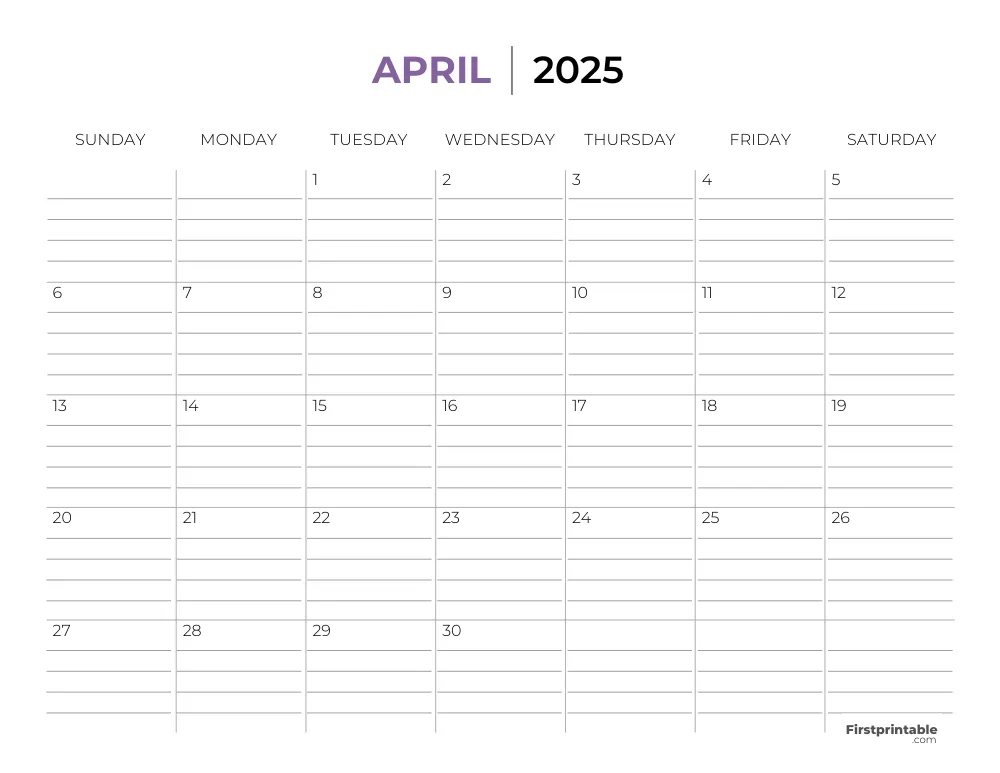 Printable April Calendar 2025 Template 26