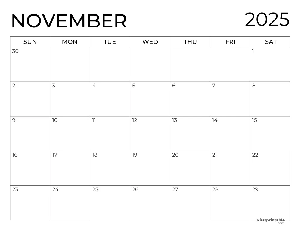 Printable November 2025 Calendar