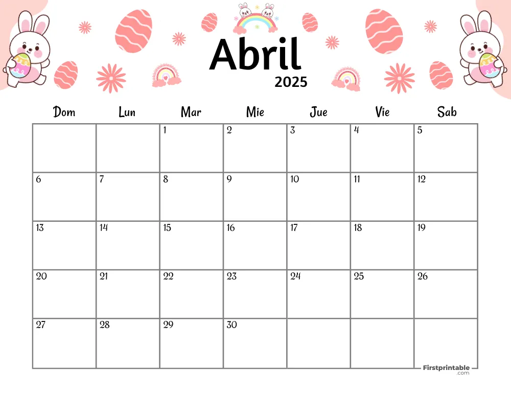 Spanish Printable April Calendar 2025 Easter Template 46