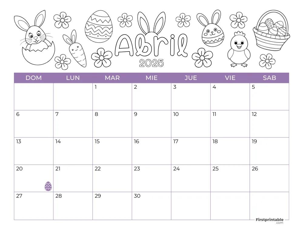 Spanish Printable April Calendar 2025 Easter Template 47