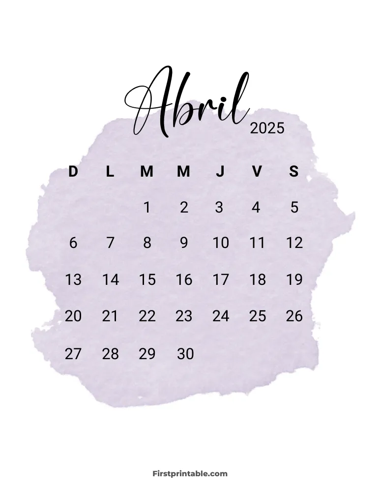 Spanish Printable April Calendar 2025 Template 33