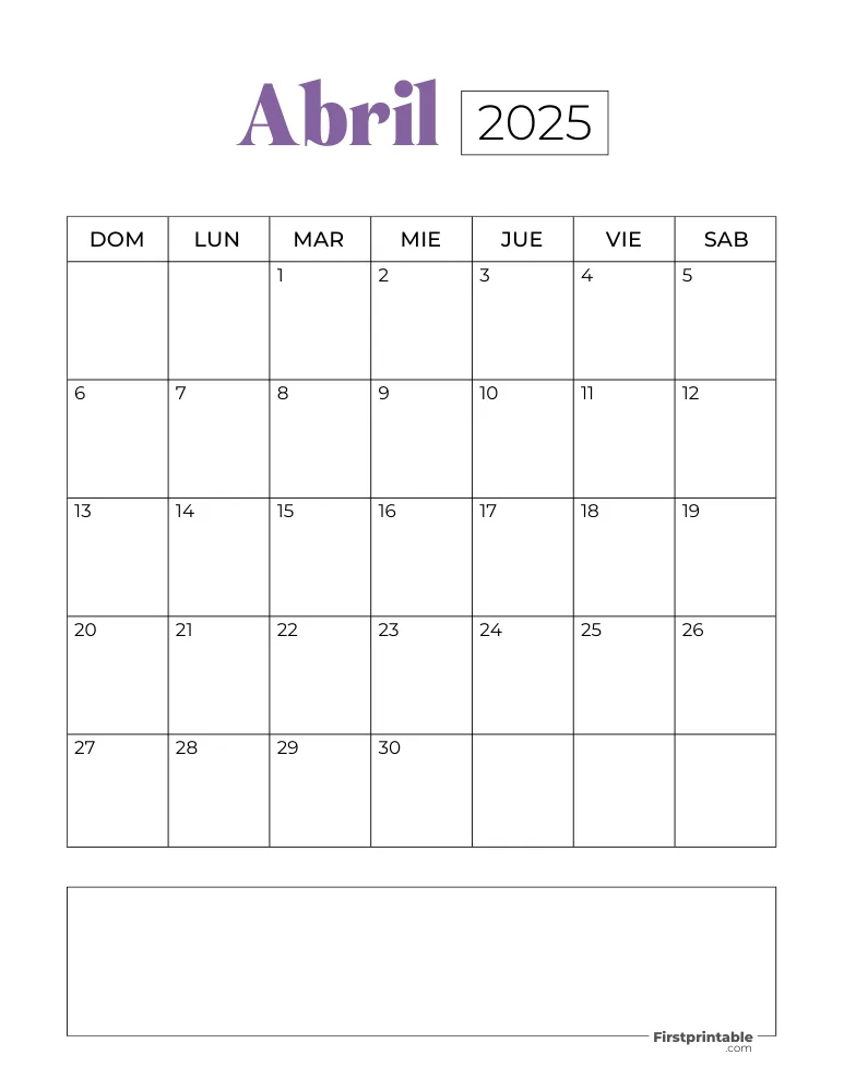 Spanish Printable April Calendar 2025 Template 34