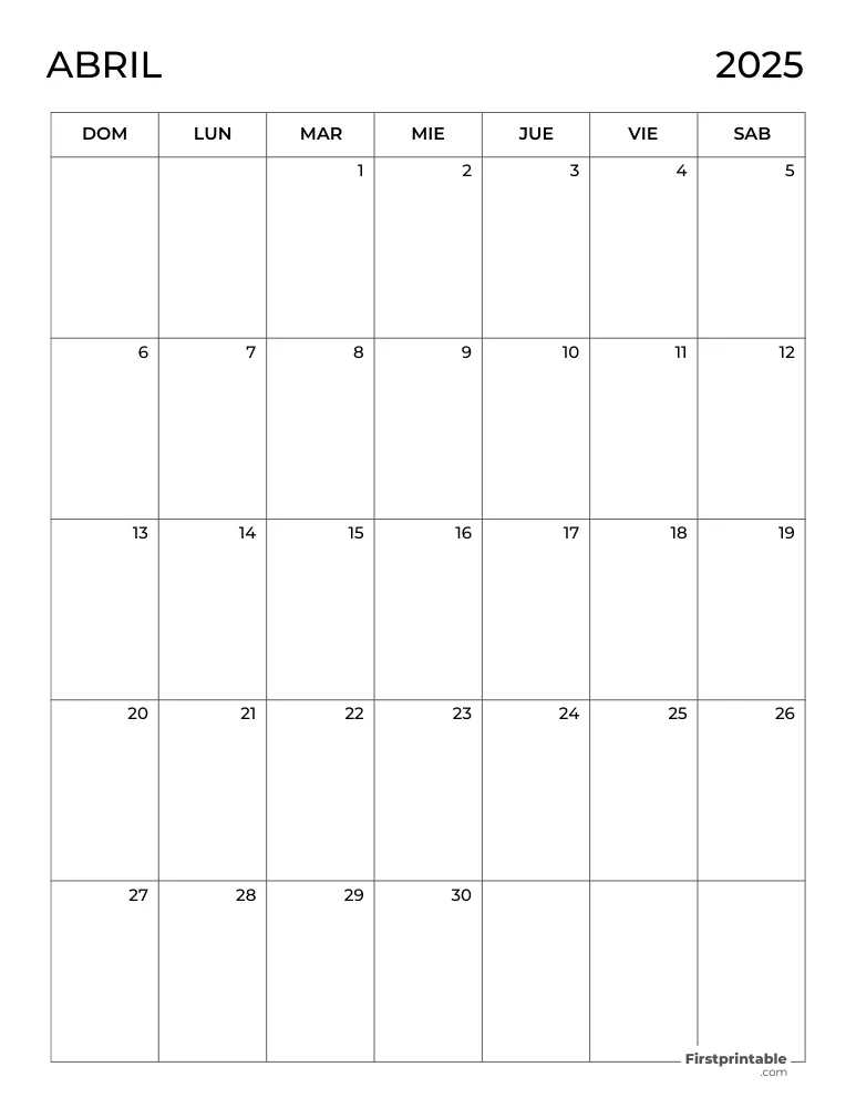 Spanish Printable April Calendar 2025 Template 40