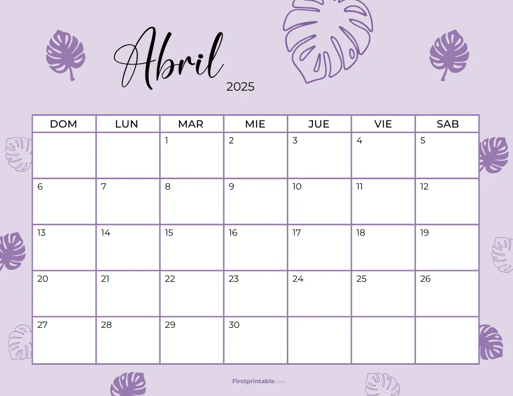 Spanish Printable April Calendar 2025 Template 43