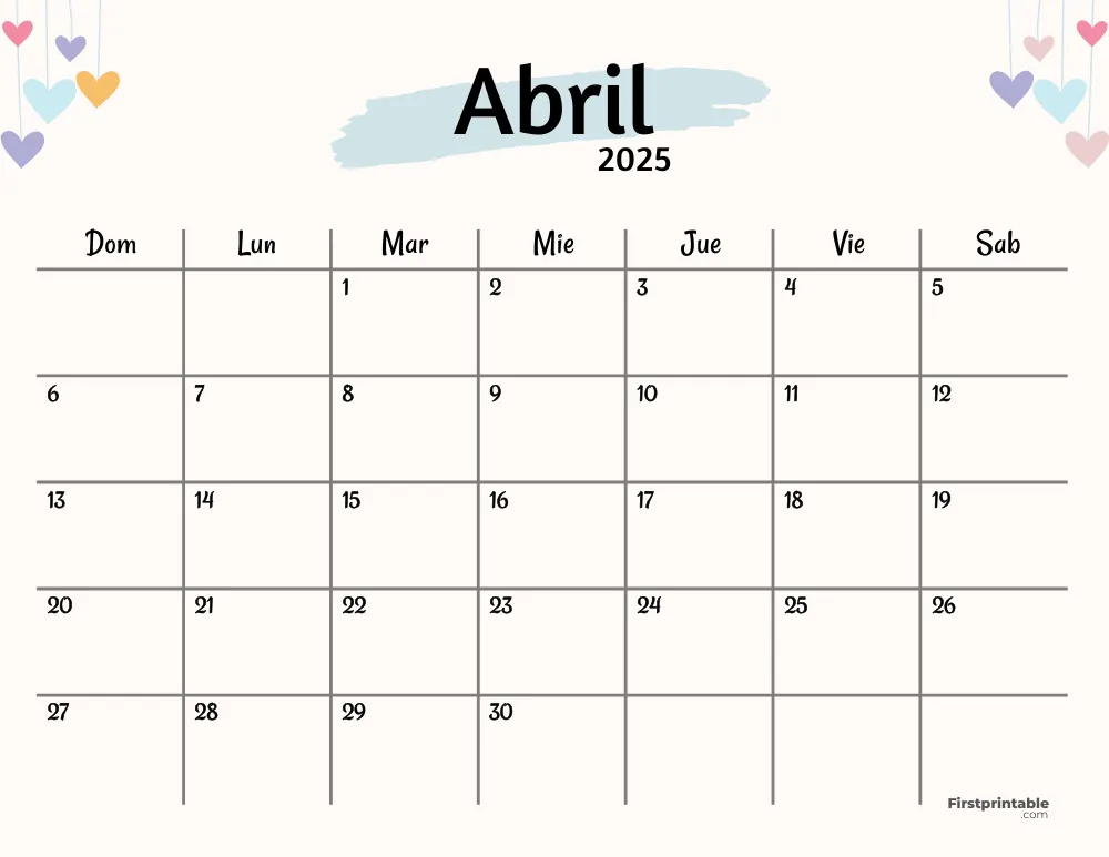 Spanish Printable April Calendar 2025 Template 50