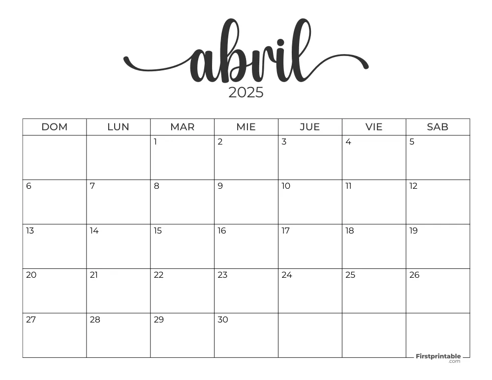 Spanish Printable April Calendar 2025 Template 51