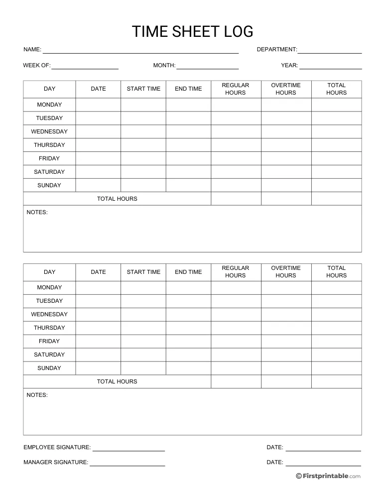 Biweeky Timesheet Log with Notes