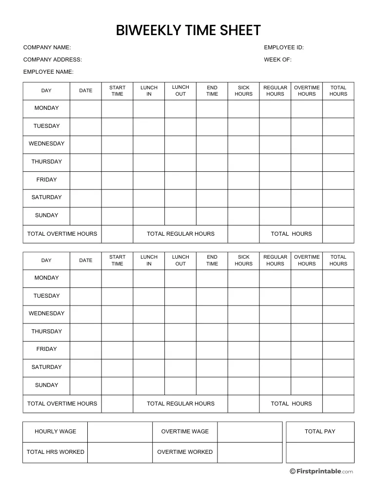 Biweekly Timesheet Template