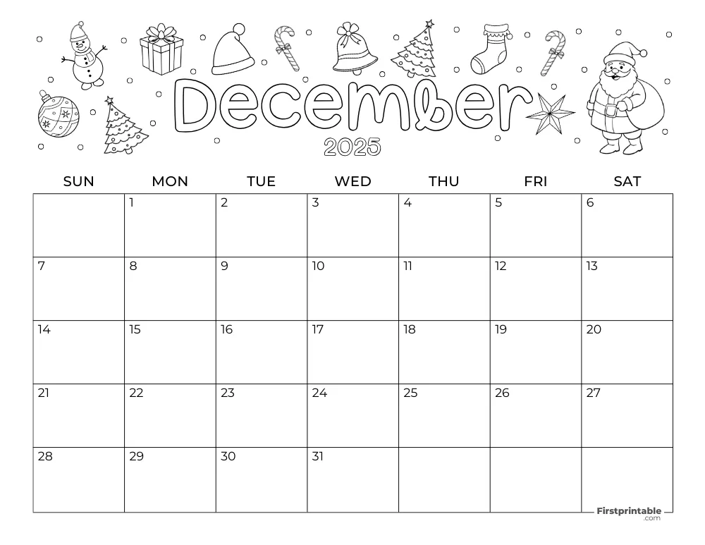 December 2025 Calendar Christmas Themed