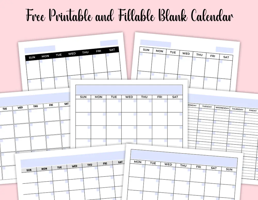 Free Printable and Fillable Blank Calendar