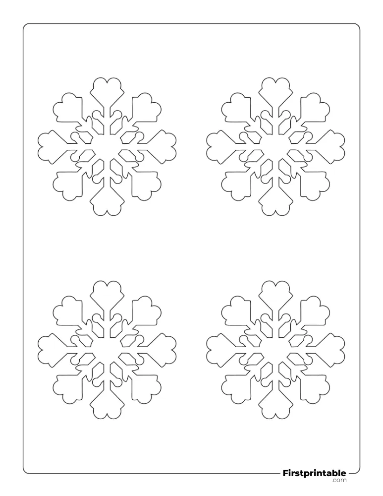 Heart Pattern Snowflake Template Small Outline