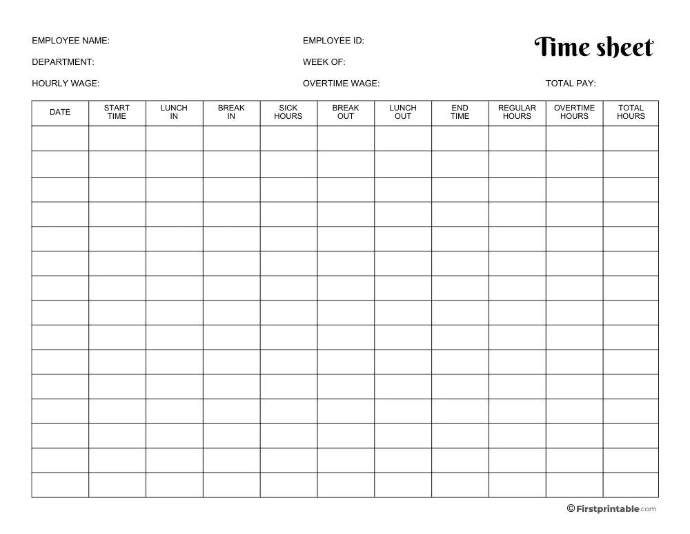 Monthly Timesheet Template - Page 01