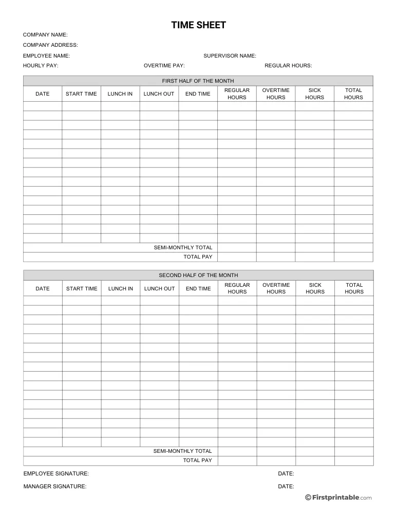 Semi Monthly Timesheet Template