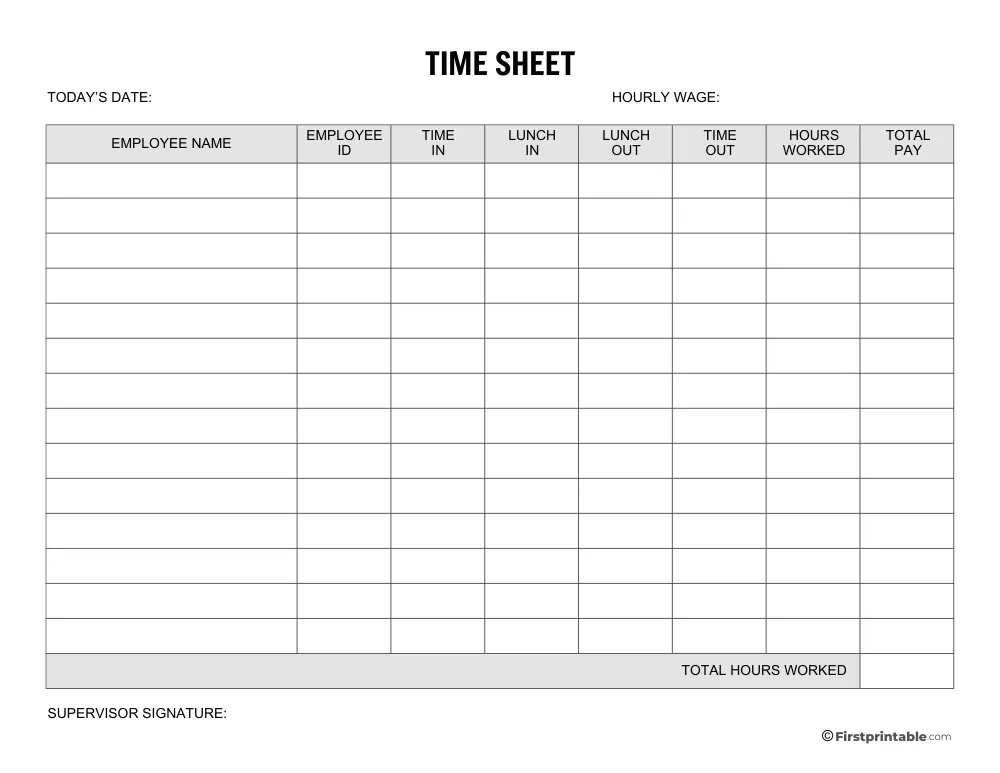 Supervisor Timesheet Template