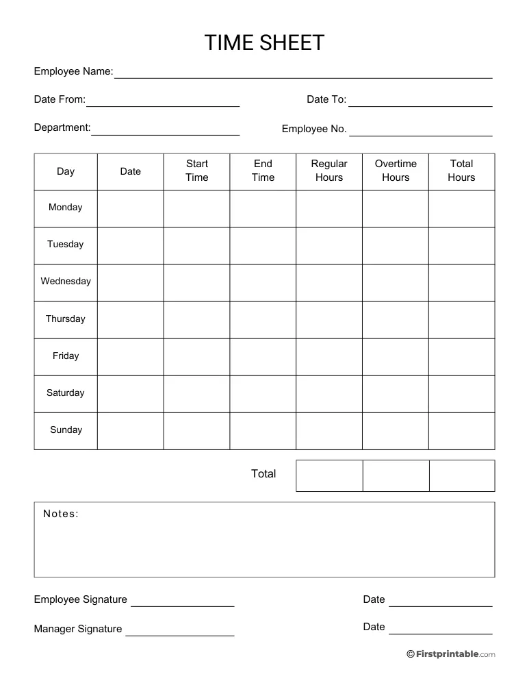 Weekly Timesheet Template