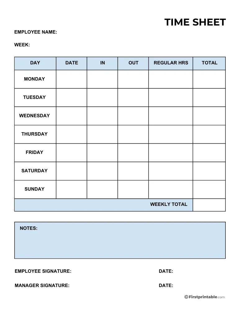 Printable Weekly Timesheet