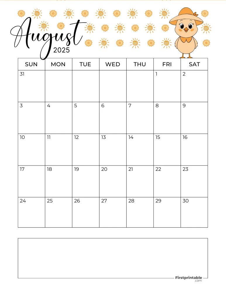 August Calendar 2025 Summer Template 10