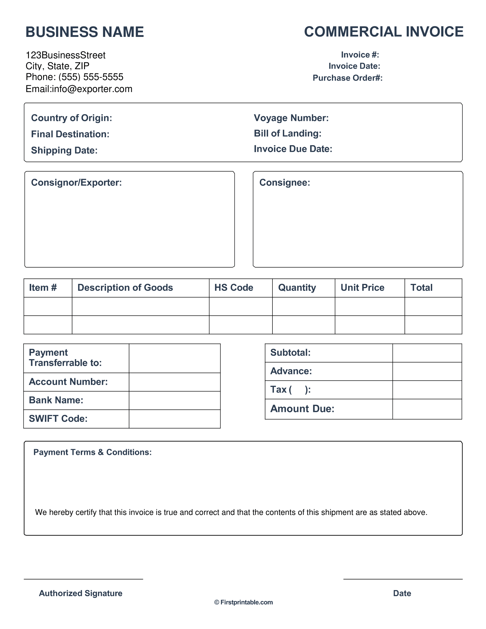 Commercial Invoice Templates Free Word Docs PDF Commercial Invoice Templates Free Word Docs PDF