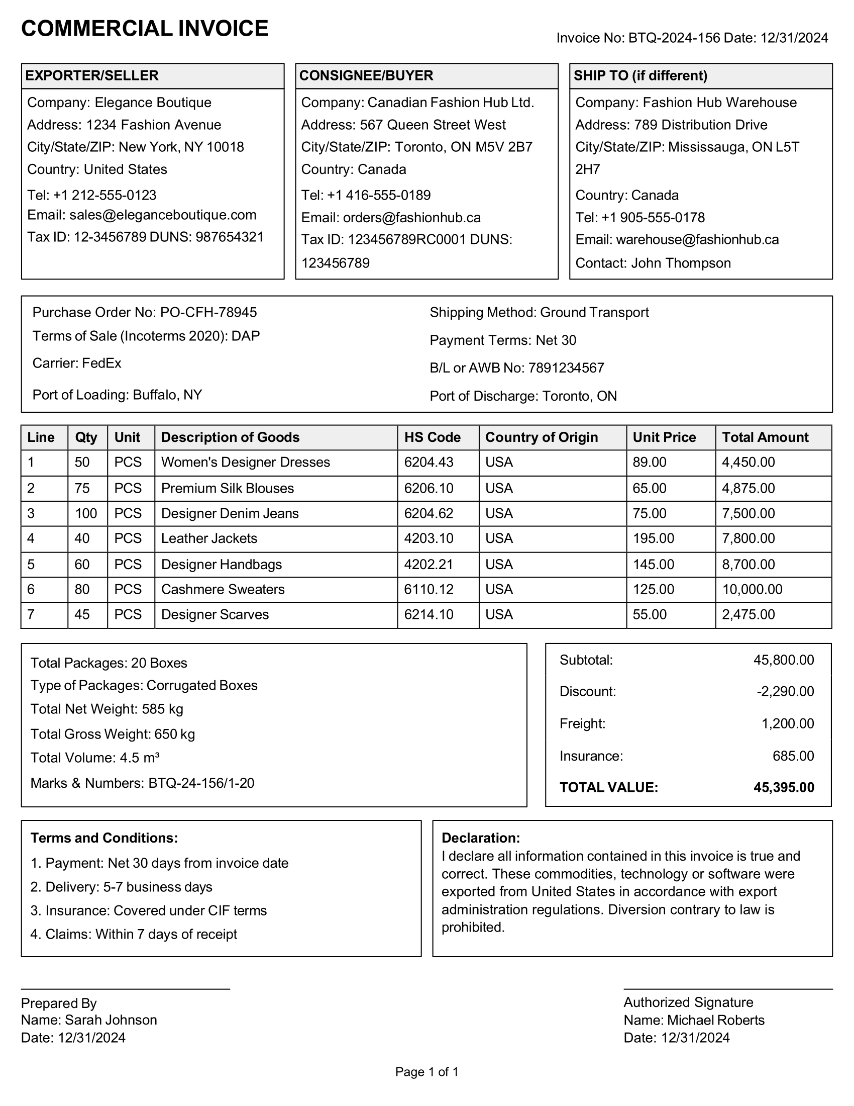 Commercial Invoice Templates Free Word Docs PDF