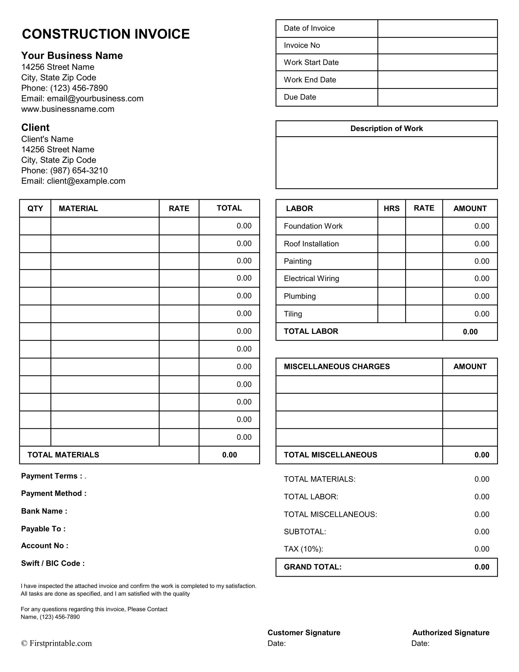 Construction Invoice 01 - Excel