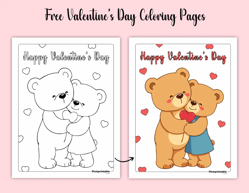 valentines day coloring pages bear holding a heart